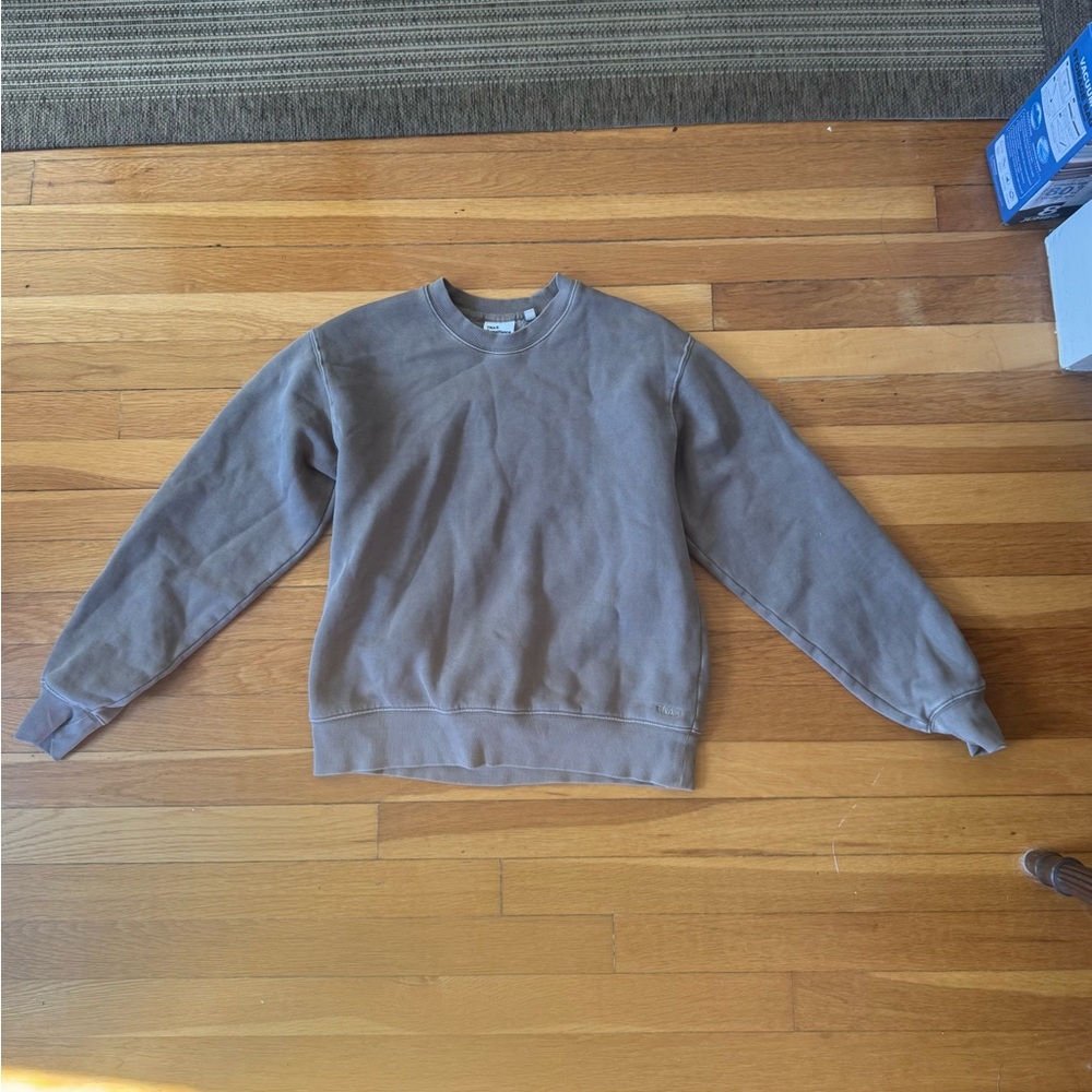 Aritzia perfect fit cropped sweat fleece crew neck , taupe/beige
